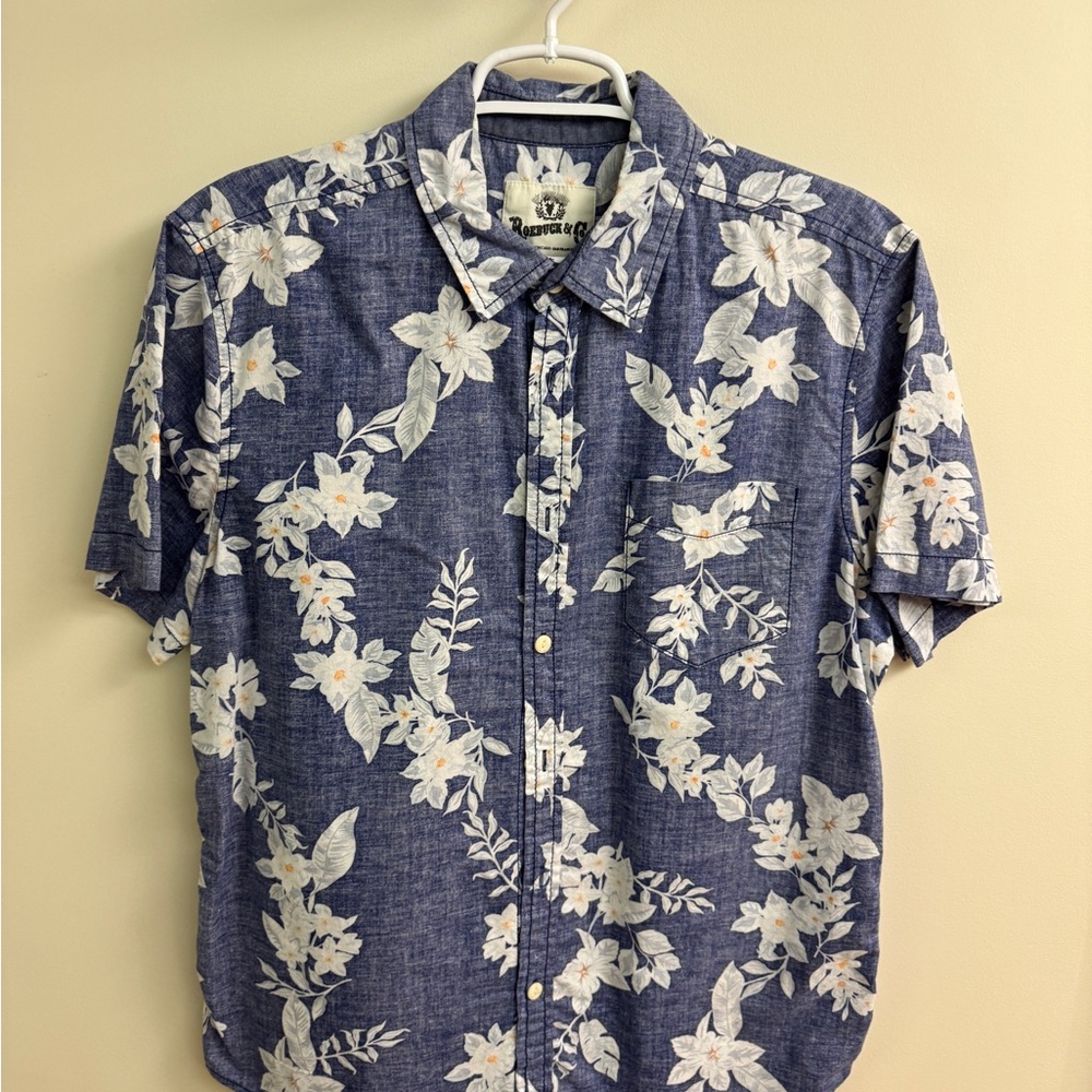 Roebuck & Co Navy Floral Men's Casual button down Shirt
